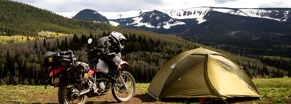 Kawasaki KLR650 equipped with Wolfman Luggage PMRacks PMR